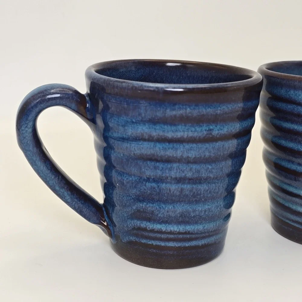 Rackliffe Pottery Blue Hill Maine Pair Signed Studio Pottery Blue Mugs - Picture 3 of 11
